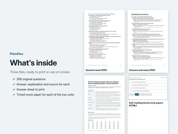 What is inside: the question bank PDF, the answers and notes PDF with the answer key, and the self-marking mock papers