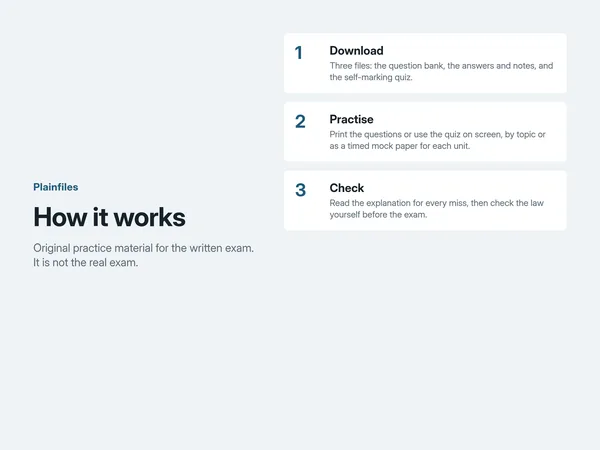 How it works: download, practise, then check the explanation for every miss